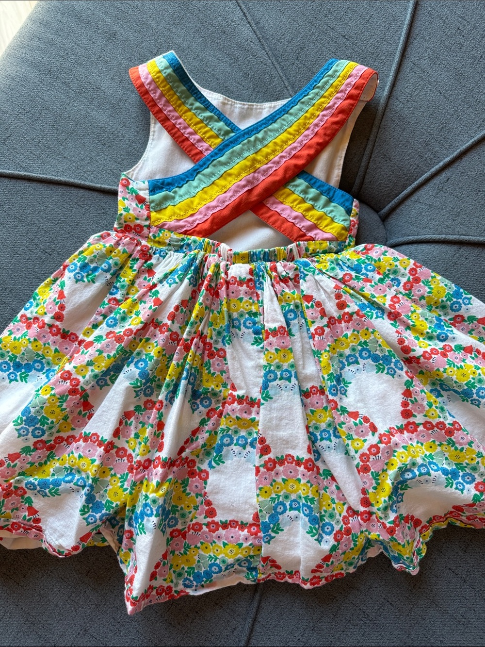 Mini Boden Floral Rainbow Sundress with Rainbow Crossover back- rare!